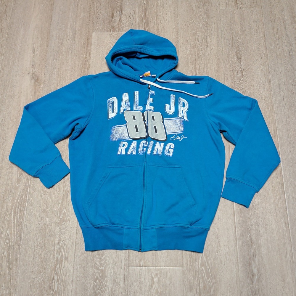 NASCAR Dale Jr #88 Racing Full Zip Hoodie Blue Mens Large Graphic‎ Sweatshirt